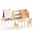 Bücher- & Spielzeugregal + Kindertisch mit 2 Stühlen + Standtafel, Set BusyKids