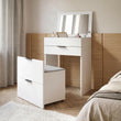 3-in-1 Schminktisch RUBI mit Spiegel, Sitzhocker, Stauraum und Schubladen – Weiß